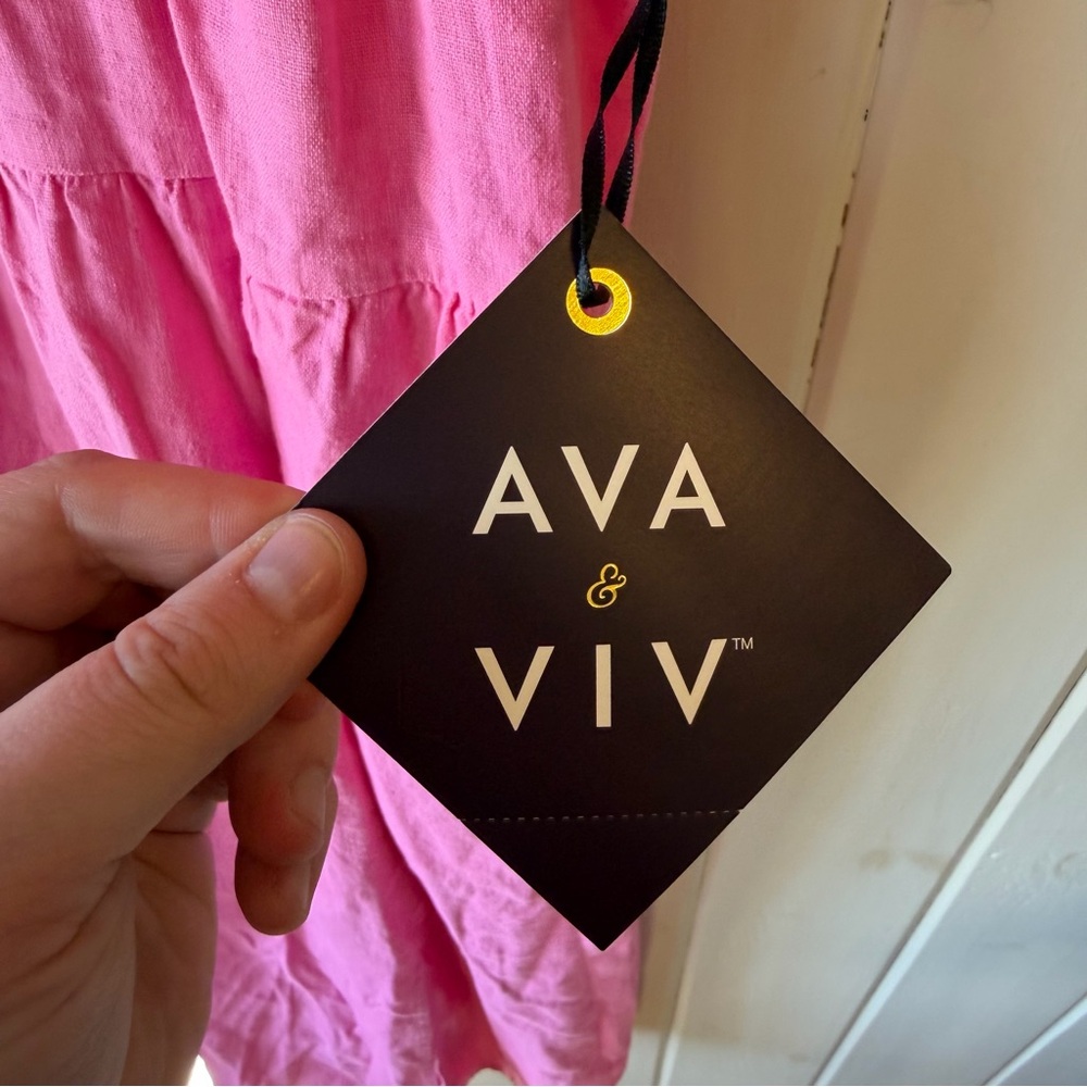 Ava & Viv Beautiful Vibrant Pink Midi Dress w/ Ruffled Neckline, Size XXL, NWT - Picture 5 of 11